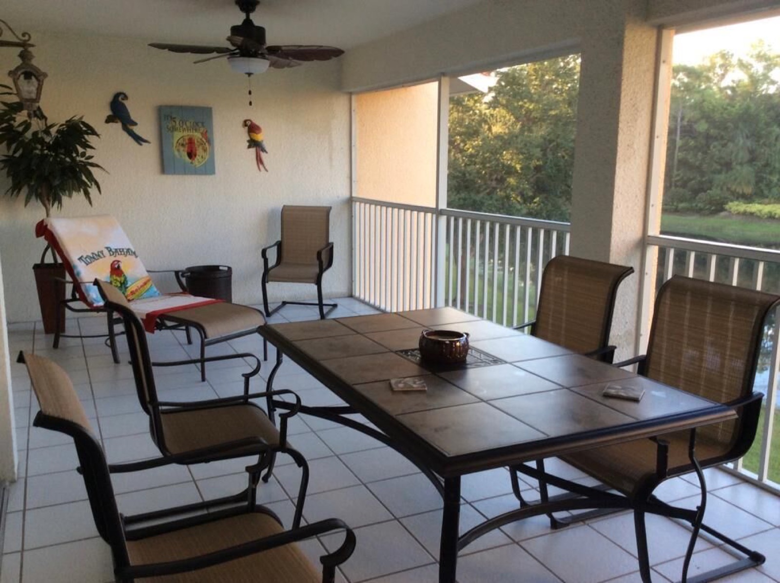 Covered lanai with seating area